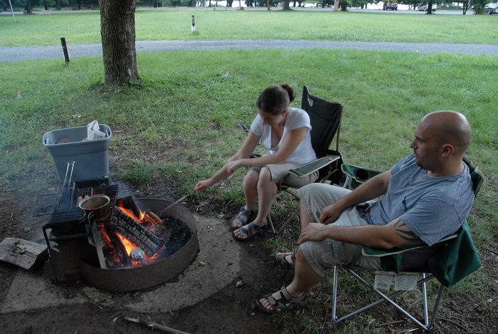 Jeff Conklin, Rebecca, Spruce Run Recreation Area, camping, cooking, fire