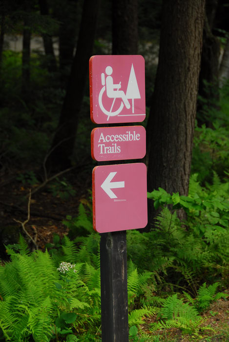 Handicapped trail access, ferns, sign