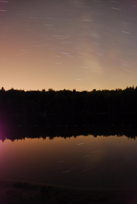 lake, long exposure, reflection, stars