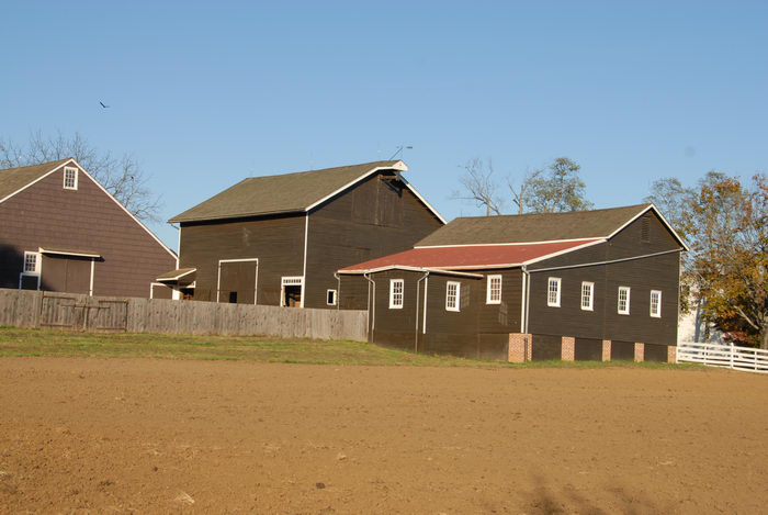 barn, blue sky, building, grass, open areas