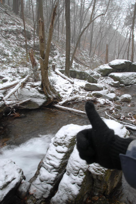 Thumbs across America, moving water, rocks, snow, stream, trees, water