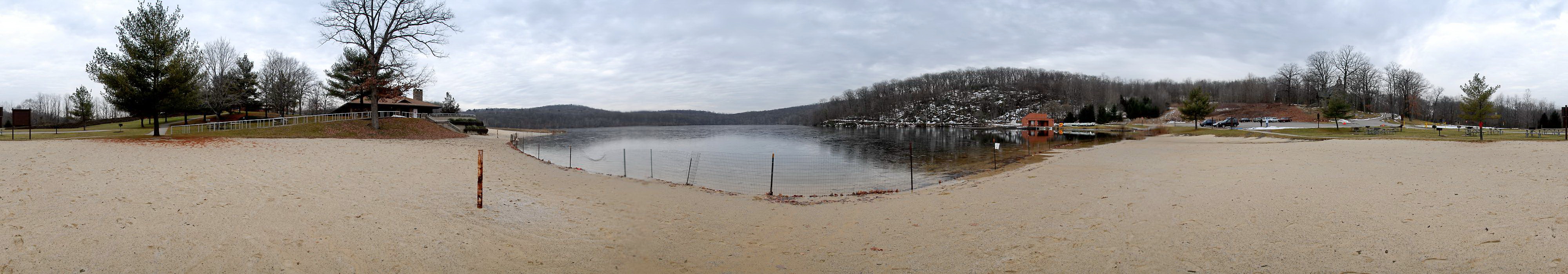 breach, landscape, panoramic, pond, sand, trees, water