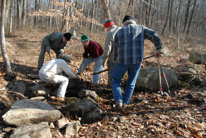 NJ Trail Association, Trail Maintenance, people, rocks, woods