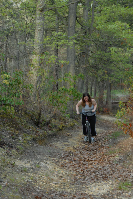 Jackie, bike, mountain bike, path, trail, trees, woods