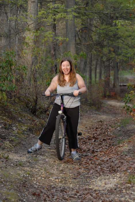 Jackie, bike, mountain bike, path, trail, trees, woods