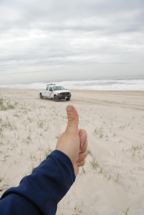 Thumbs across America, beach, ocean, sand, truck