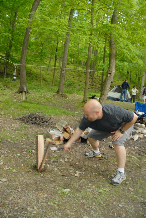 Jeff, cutting, firewood, hatchet