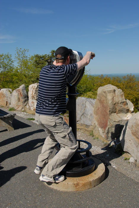 blue sky, coin operated binoculars, rocks, scenic overlook