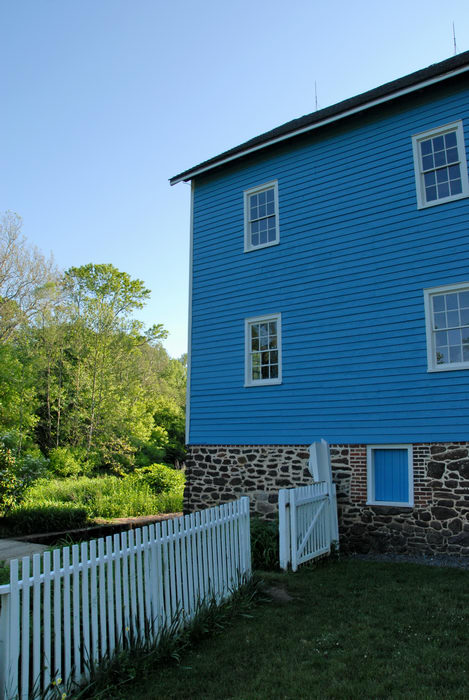blue, blue sky, fence, grass, gristmill, trees, window