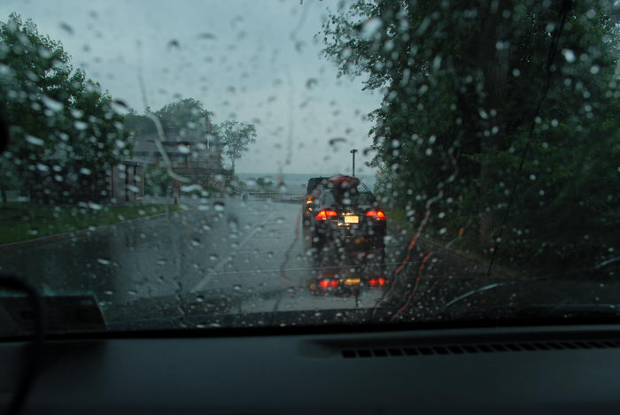 car, rain, storm clouds