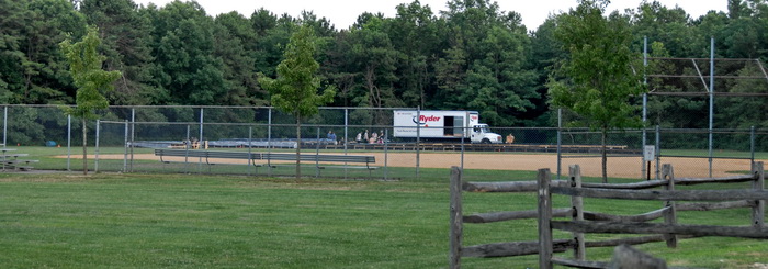 baseball diamond, baseball field, grass, trees, fence
