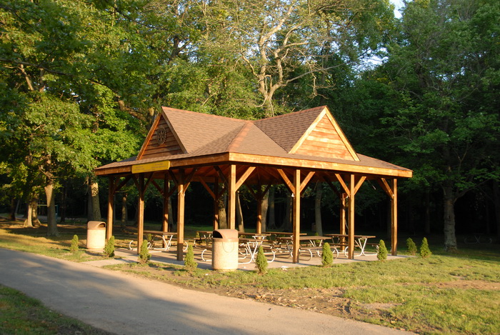 pavilion, structure, picnic area, tables, paved path