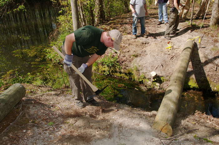 spring, stream, tools, trail maintenance, trees, volunteer, water, woods