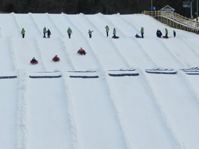 Jackie, Rob, hill, people, racing, snow, tubing, workers, Jeff